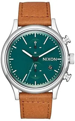 Nixon Men's Station Chrono A11632535  41mm Green Dial Leather Band Watch • $106.21