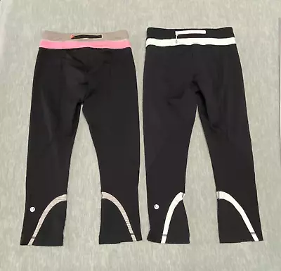 Lululemon Leggins Womens 6 Run Inspire Crop Pink Black Capri Cropped Gym Yoga • $15.99