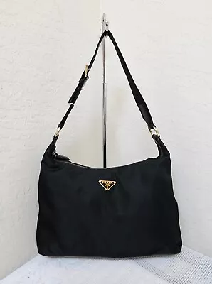 PRADA Black Nylon Medium Shoulder Bag Vintage AUTHENTIC • $217