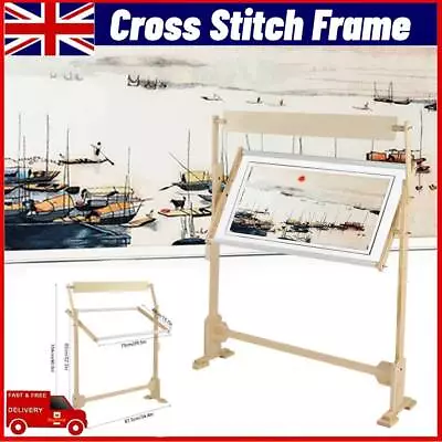 Cross Stitch Frame Tabletop Floor Stand Wooden Embroidery Tapestry Hoops Adjust • £20.11