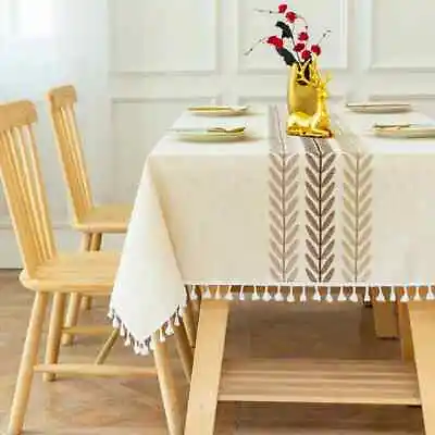 Embroidery Tassel Tablecloth Cotton Linen Dust Proof Table Cover Tabletop Decor • £13.86