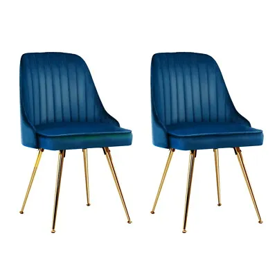 Artiss Dining Chairs Retro Chair Cafe Kitchen Modern Metal Legs Velvet Blue X2 • $127.39