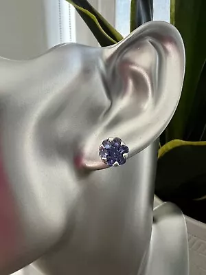 Blue/purple LUSTER Tanzanite Cluster Stud Earrings In 925 Sterling Silver • $33
