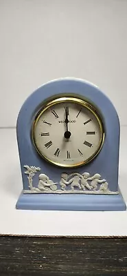 Signed Vintage Wedgwood Blue Jasperware Mantle Desk Domed Clock Cherubs • $93.41