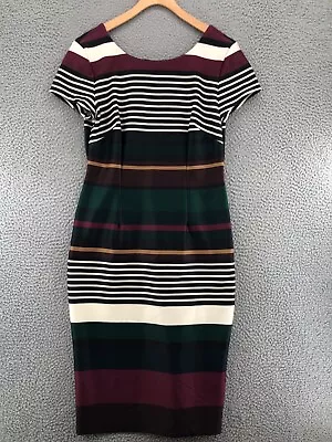 Gabby Skye Dress Womens 10 Multicolor Striped Cap Sleeves Knee Length Stretch • $19.99