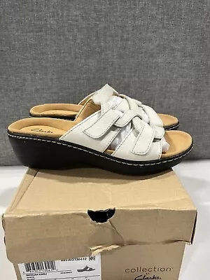 Clarks Merliah Karli Slip-on Strappy Sandals White Size 9.5 • $24.99