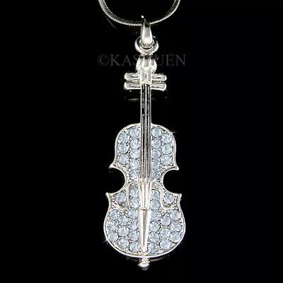 Baby Blue VIOLIN VIOLA CELLO Fiddle Made With Swarovski Crystal Music Necklace • $48