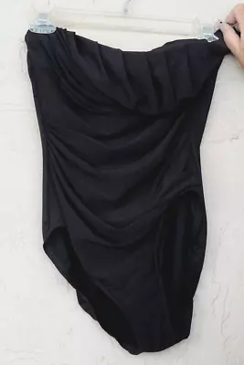 Miraclesuit By Randall Christensen Sz 10 Black Sarong Swimsuit Strapless 1 Piece • $33.99