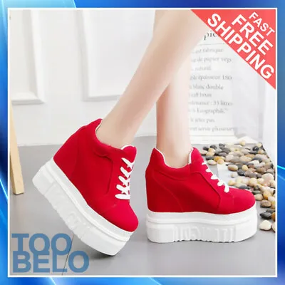 $53.52 • Buy Woman Sneakers Platform Wedge High Heels Boots Hot  Athletic Lace Up Shoes