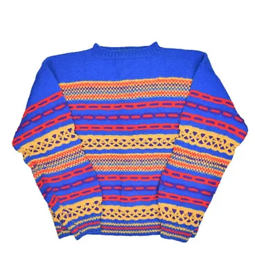 Vintage Handknit Wool Sweater Mens Oversized 3D Knit Retro Multicolor Biggie • $47.21