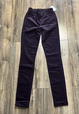 NWT $ 228 J BRAND MARIA High Rise Skinny Leg Velvet In Aubergine 24 • $52