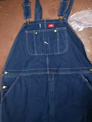 Dickies Blue Jean Bib Denim Overalls Mens 48x32 Workwear Pants Triple Stitched • $27.96