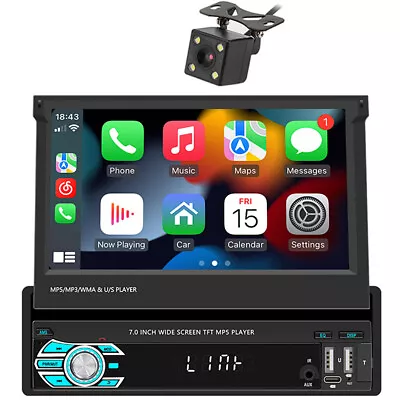 1 Din Car Stereo Radio Retractable Screen Head Unit For Carplay Android Player • $135.89