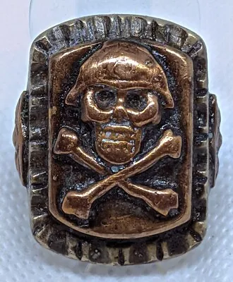 Cool Vintage 1950's Helmeted Skull & Cross Bones Mexican Biker Ring Sz 9.5 • $700