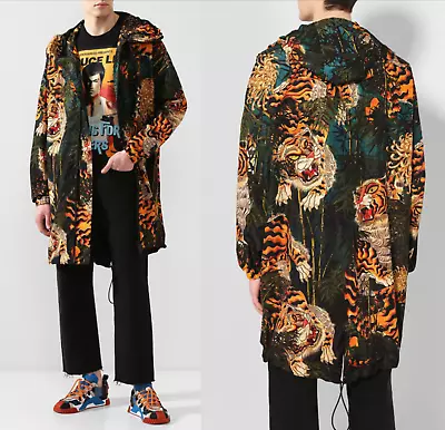 DSQUARED2 Jeans Tiger Print Parka Jacke Coat Hooded Mantel Jacket Hood Caban M • $1062.97