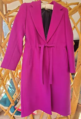 Women's J Crew Magenta/Fuschia 100% Wool Belted Lined Coat - Size 2 - EXCELLENT  • $99