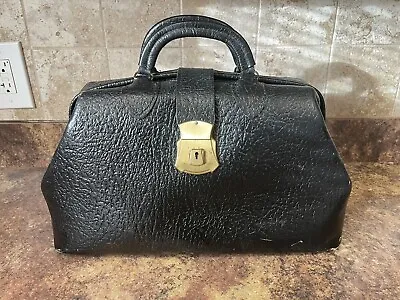 Vintage Emdee By Schell Black Leather Center Open Doctors Medical Bag Cowhide • $199.95