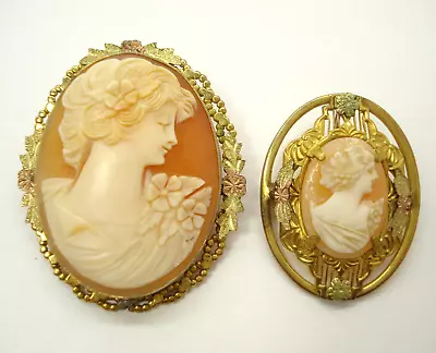 Vintage Antique Carved Shell Cameo Brooch Lot 2 Gold Filled Jewelry Pins 15.1g • $29.95