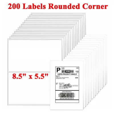 8.5  X 5.5  Rounded Corner Half Sheet Self Adhesive 200 Shipping Postage Labels • $12.76