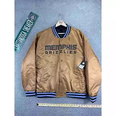 NBA Memphis Grizzlies Jacket Mens Large Brown Blue Varsity Bomber Satin Morant L • $88