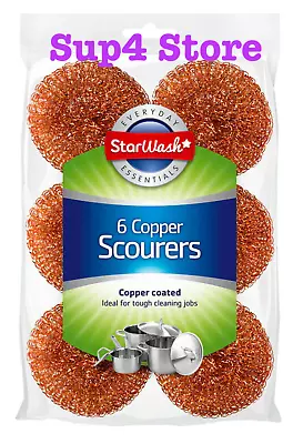 6 X Copper Coated Scourer Heavy Duty Kitchen Pots Pans Scrubber Cleaning Fast! • £4.50