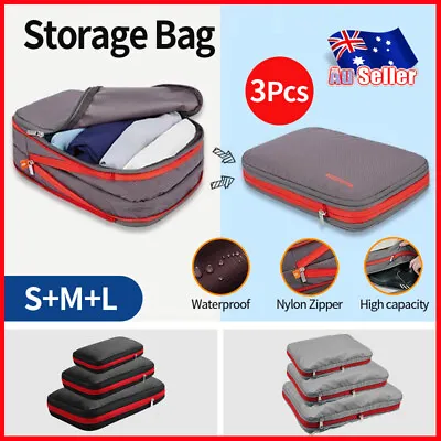 $38.89 • Buy 3x Travel Luggage Double Layer Storage Bag Compression Packing Cubes Pouche New