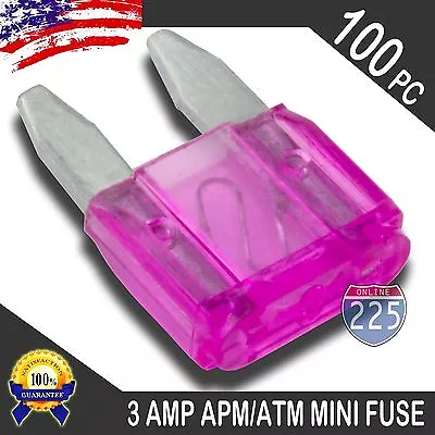 100 Pack 3A Mini Blade Style Fuses APM/ATM 32V Short Circuit Protection Car Fuse • $10.99