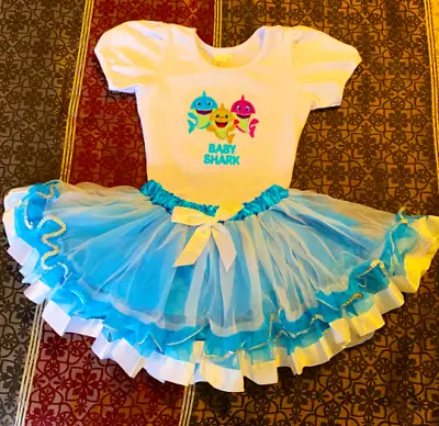 Baby Shark Birthday 1 Year Old -1 Piece- Tutu Outfit Turquoise Girl Baby Toddler • £24.09