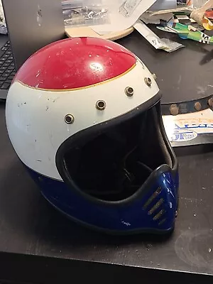 Vintage Bell Moto-3 Full Face Motorcycle Helmet -  1979 - Hondaline Tricolor • $140