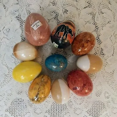  Lot Of 10 Marble Alabaster Eggs Assorted Colors   • $58.50