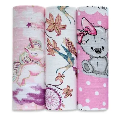 ✅ 3 Pack Baby Muslin Squares Soft Pink Unicorn It's A Girl Shower Gift Blanket • £8.48