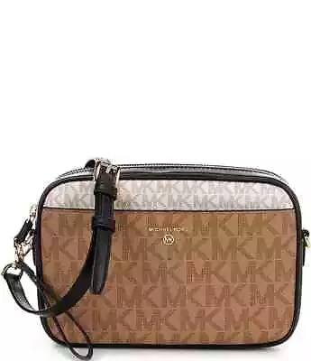 Michael Kors Jet Set Charm EW Signature PVC BROWN MULTI Clutch Crossbody Bag • $109.98