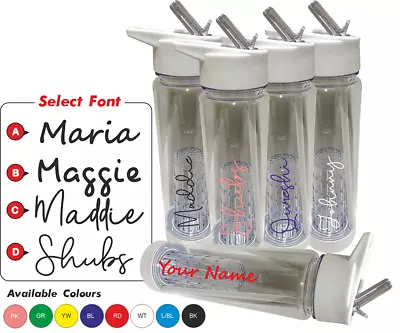 Personalised WATER BOTTLE LOVE Clear ANY NAME Exact Font 8 Colours Island • £17.99