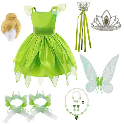 Kids Girls Green Fairy Pixie Princess Costume Fancy Dress Spirit Cosplay Dresses • £5.98