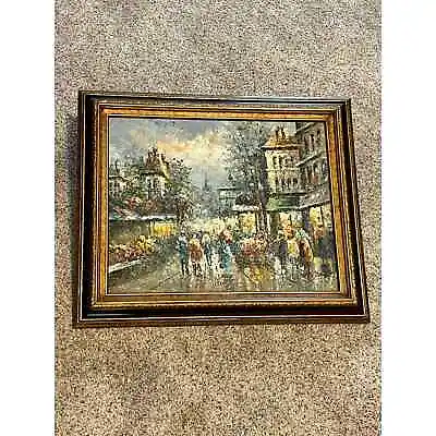 Original Impressionist Oil Artwork Marie Charlot Rainy Paris Streets  • $325