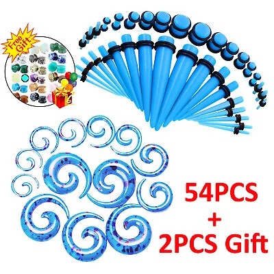 54Pcs Acrylic Ear Stretching Kit 14G-00G O-Ring Taper Plug & Plated Spiral Taper • $13.59