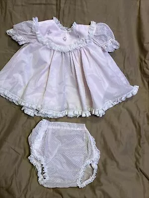 Vintage  Bryan Pink Ruffled Lace Baby Dress Pinafore Bloomers 6-9 Months 1970’s • $29.99