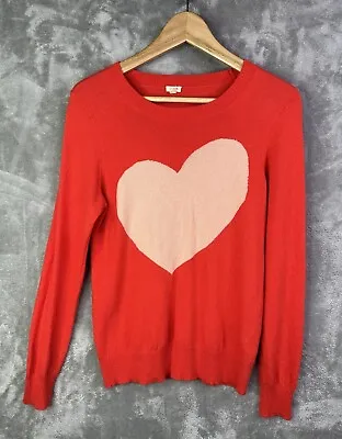 J Crew Sweater Womens Medium Red Pink Heart Valentines Long Sleeve • $29.88