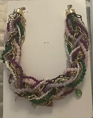 Zara Pink & Green  Bead & Gold  Necklace Bnoc • $12.43