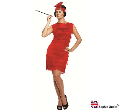 Red Flapper Dress Costume Ladies Charleston Gatsby Girl Adult Fancy Dress UK  • £11.13