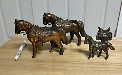 Vintage Bronze Copper Cast Metal Figurine Statuette Sculpture 3 Horses 1 Saddle • $30