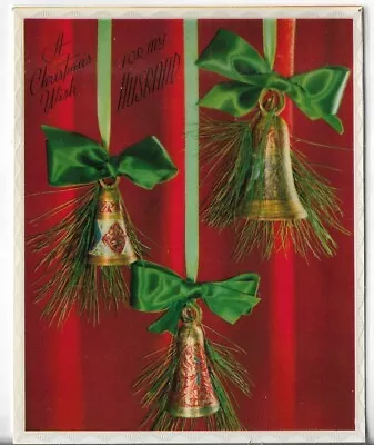 Used Vtg CHRISTMAS CARD Apx 5.25x6.5 Plastic Glossy Cover Bells W/Green Bows • $1.66