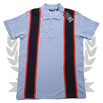 Relco Stripe Polo Shirt Pique Cotton Sky Navy Blue 60s Retro Vintage Mod Striped • £19.99