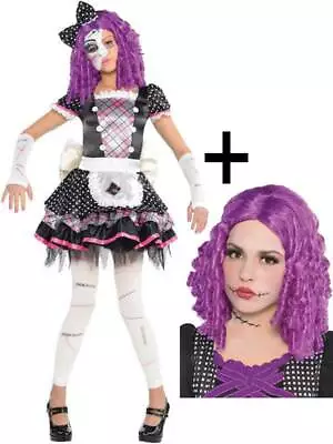 Girls Damaged Doll Costume Broken Zombie Fancy Dress Child Halloween Age 4-14 • £24.99