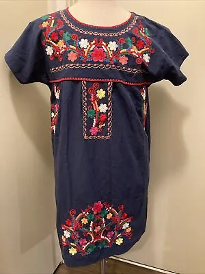 YZXDORWJ Women’s Mexican Floral Embroidered Blue Dress Gown Top XXL Peasant BOHO • $24.88