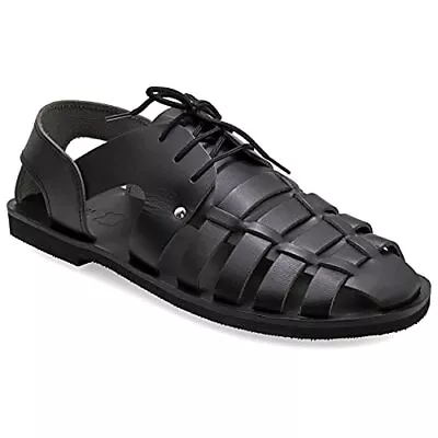Emmanuela Ancient Greek Style Leather Fisherman Sandals For Men With 10 Black • $56