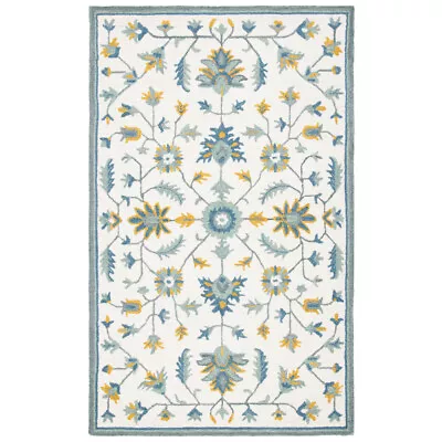 SAFAVIEH Transitional Modern Floral Handmade Wool Area Rug Ivory & Blue Metro • $72.99