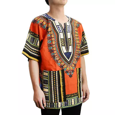 Dashiki Shirt Colorful African Embroidery Print Clothing Poncho Orange • £12.60