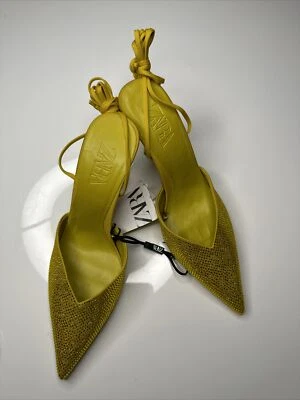 $50 • Buy ZARA Shoes Women Heels Size 9 Yellow Rhinestones Laces Wraparound The Ankle