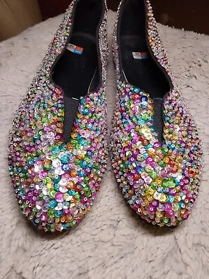Vintage 90’s Rainbow Sequined Indonesia Made Ballet Flats Womens 36/5.5 US • $39.99